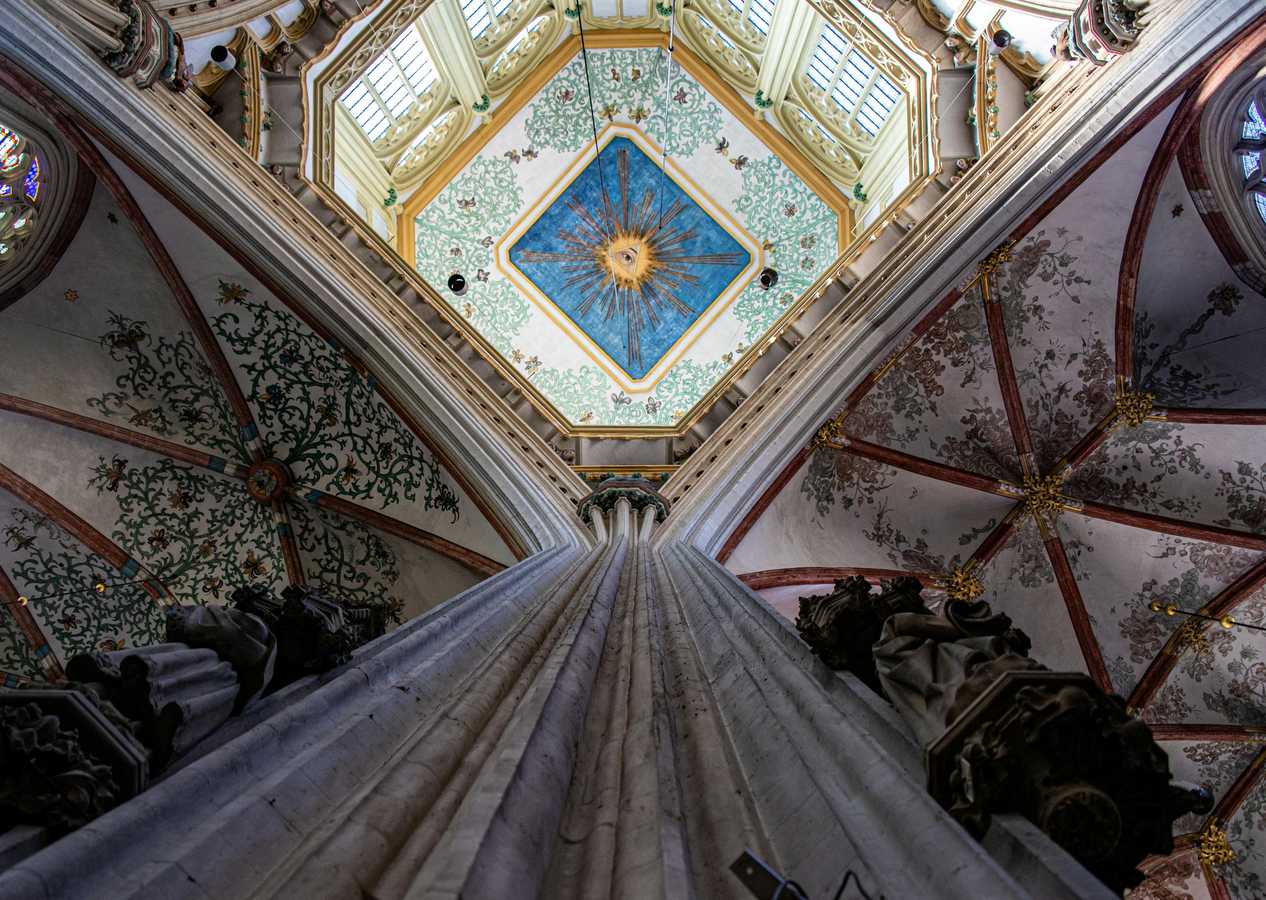 Low angle view of the stunning Gothic ceiling inside St. John's Cathedral in 's-Hertogenbosch.